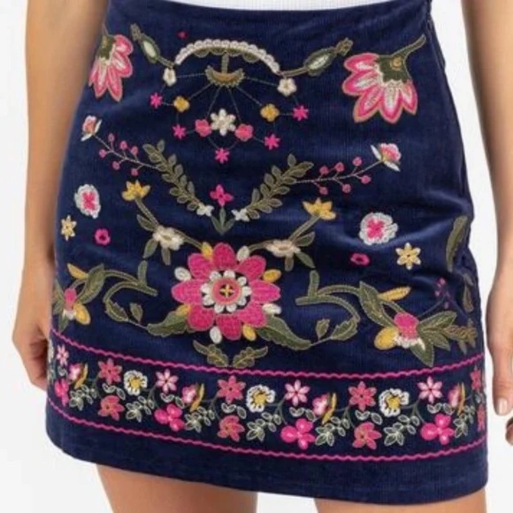 Harper Heritage Embroidered Mini Skirt Womens Size S Cotton Navy